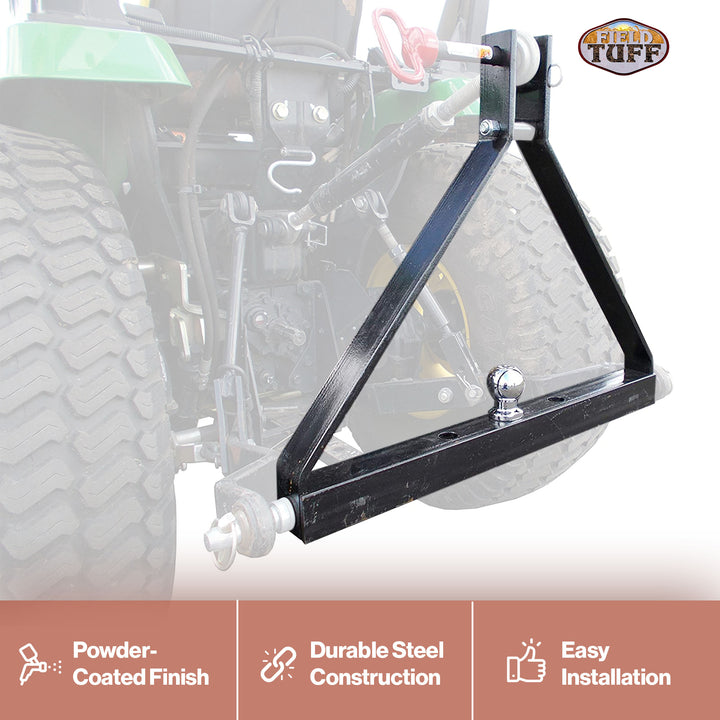 Field Tuff FTF-013PTH 3 Point Triangle Frame Lawn Tractor Trailer Hitch, Black