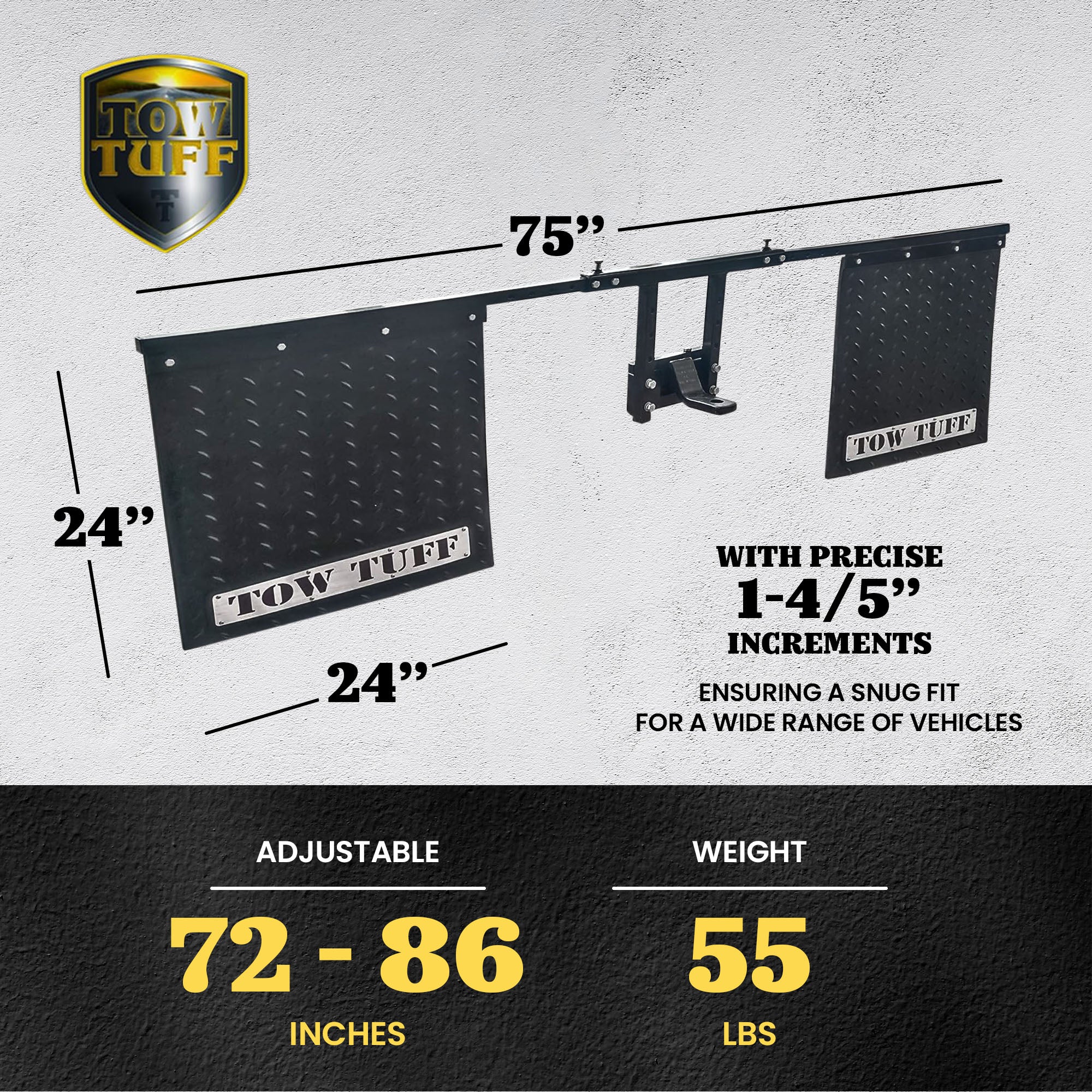 Tow Tuff Universal Adjustable Mud Flaps, Works w/2.5” Receiver Hitches(Open Box) - VMInnovations