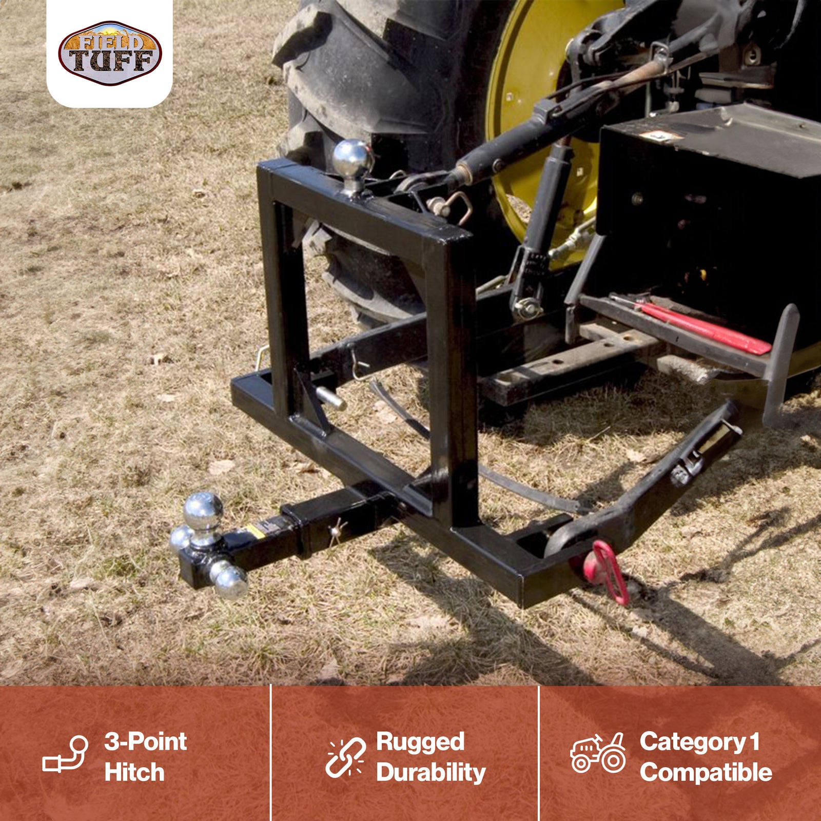 Field Tuff FTF-02TQH Rugged Square Framed 3 Point 2 In Category 1 Tractor Hitch - VMInnovations