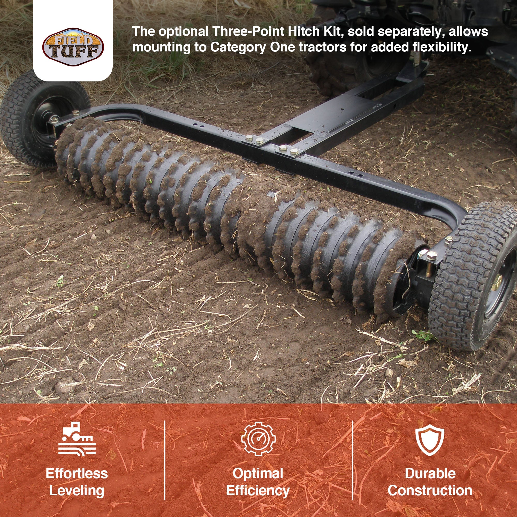 Field Tuff Cultipacker 72" 3 Point Hitch Durable Soil Preparation Tool, Black - VMInnovations