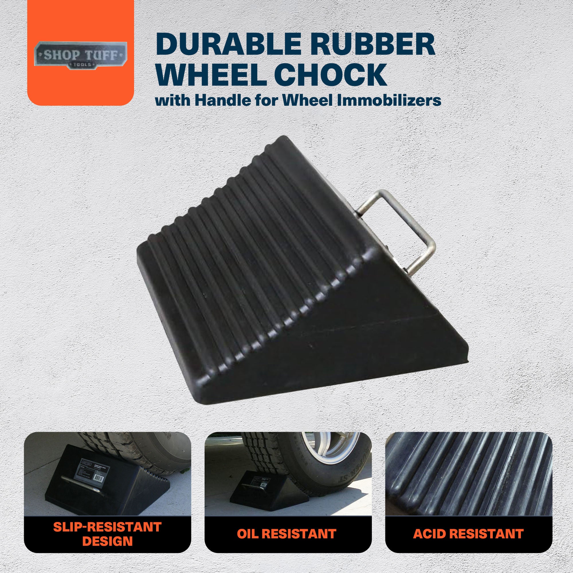 Shop Tuff Durable Rubber Wheel Chock with Handle for Wheel Immobilizers, Black