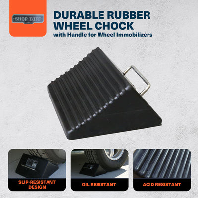 Shop Tuff Durable Rubber Wheel Chock with Handle for Wheel Immobilizers, Black