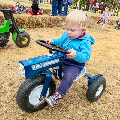Tricam 22 Inch Kids Steel Ol Blue Tractor Tricycle w/ Adjustable Seat (Open Box) - VMInnovations