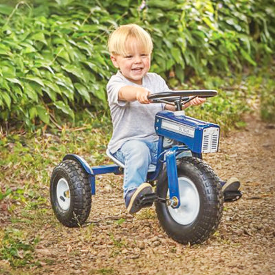 Tricam 22 Inch Kids Steel Ol Blue Tractor Tricycle w/ Adjustable Seat (Open Box) - VMInnovations