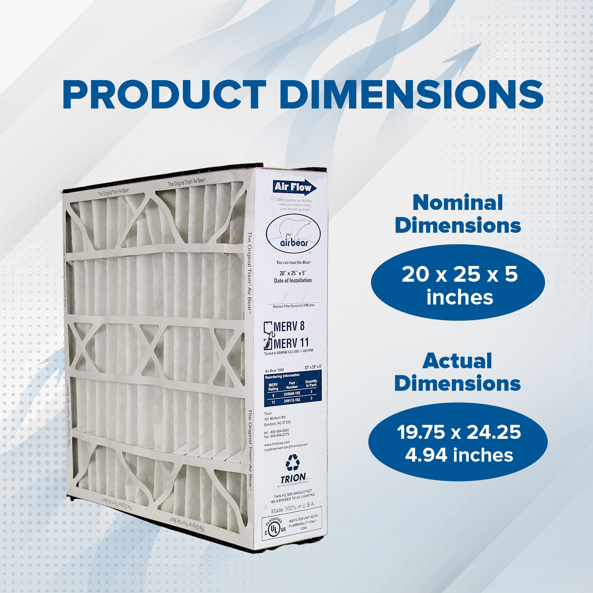 Trion 259112-102 Air Bear 20x25x5 Inch MERV 11 Air Purifier Filter (3 Pk) (Used) - VMInnovations