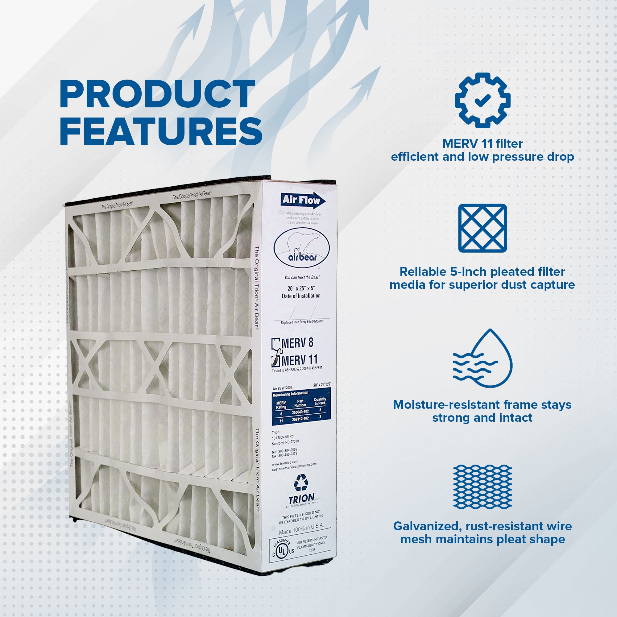 Trion 259112-102 Air Bear 20x25x5 Inch MERV 11 Air Purifier Filter (3 Pk) (Used) - VMInnovations