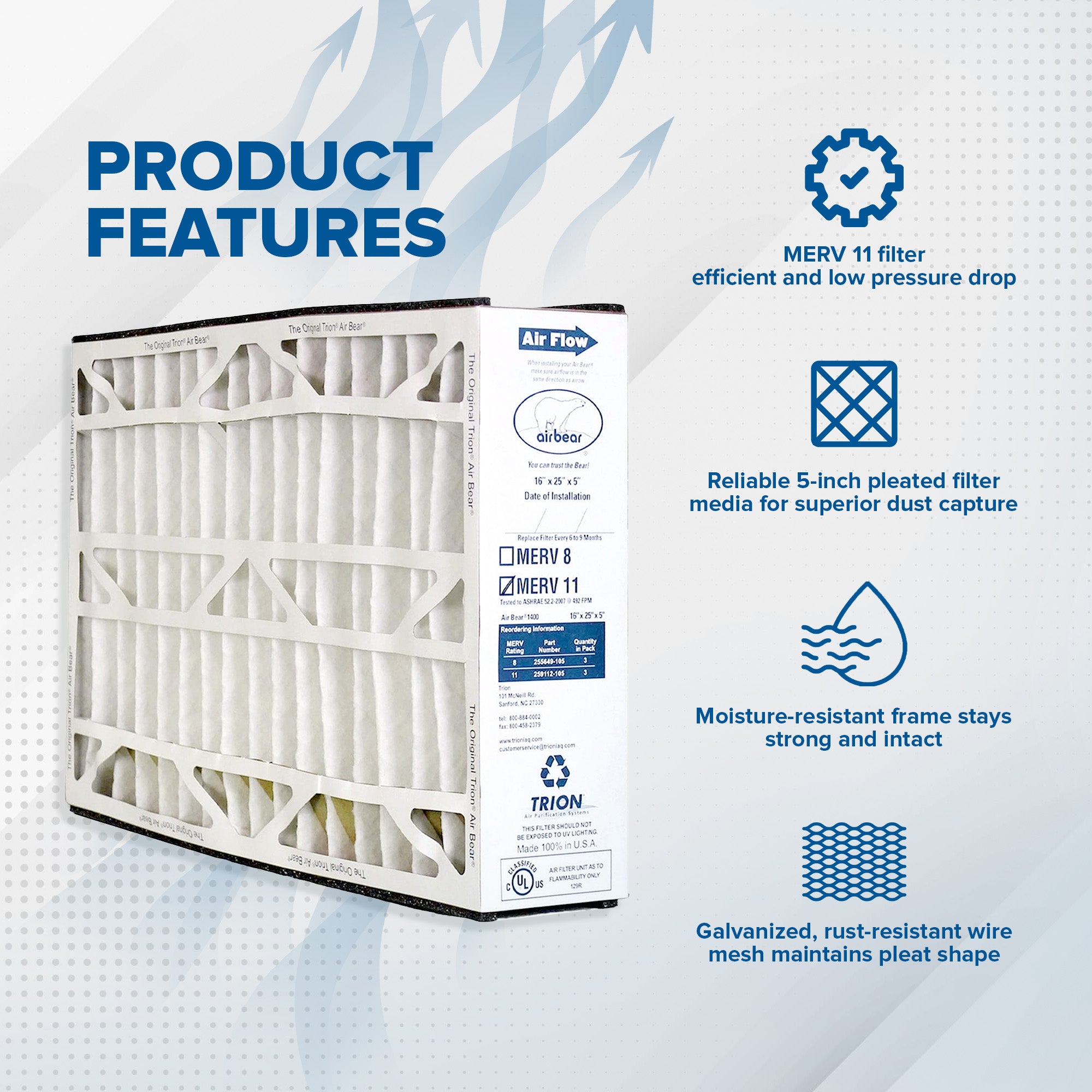 Trion Air Bear 16 x 25 x 5 Inch MERV 11 Air Purifier Filter (3 Pack) (Used) - VMInnovations
