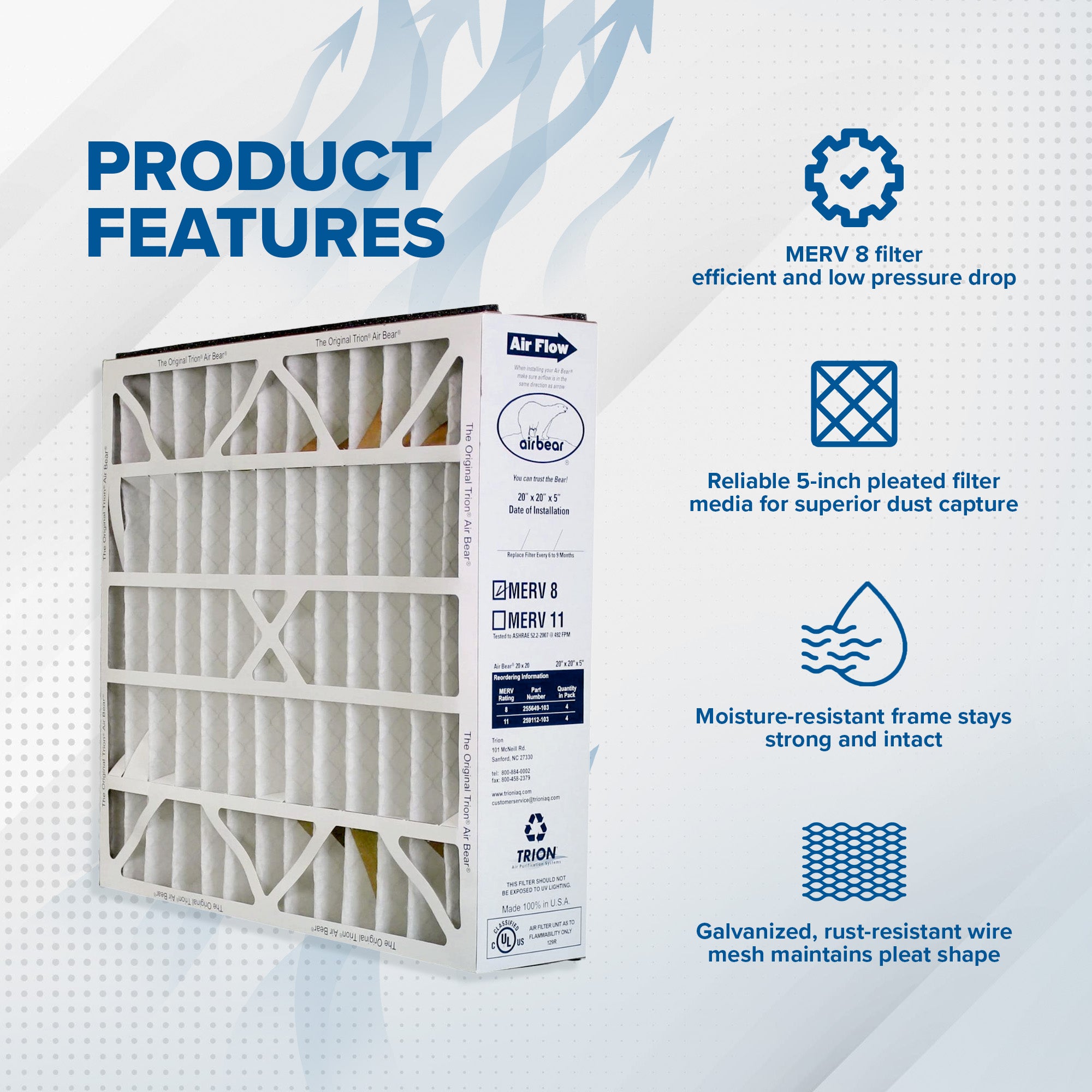 Trion 255649-103 Air Bear 20 x 20 x 5 Inch MERV 8 Air Purifier Filter (4 Pack) - VMInnovations