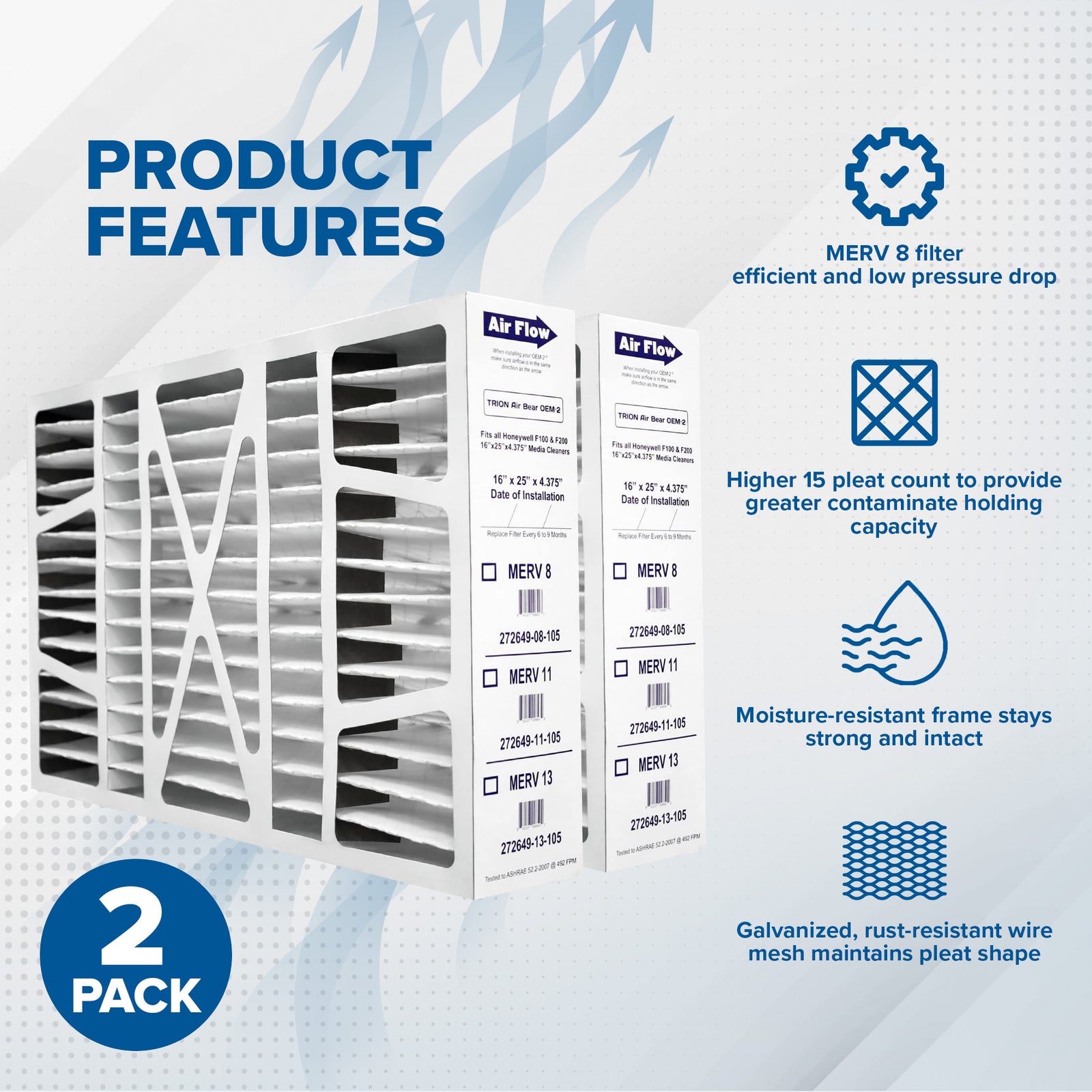 Trion Air Bear 16x25x4" MERV 8 Replacement Air Purifier Filter, 2pk (Open Box) - VMInnovations