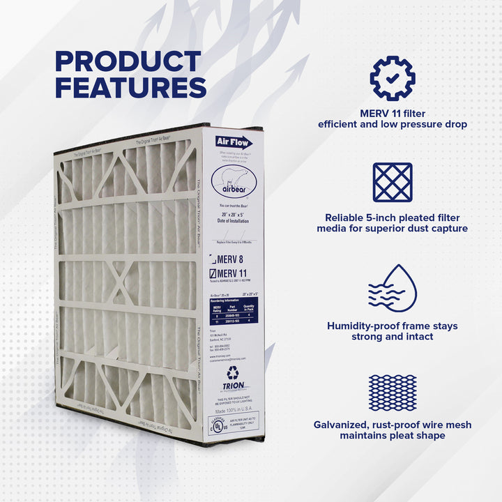 Trion Air Bear 20 x 20 x 5 Inch MERV 11 Air Purifier Filter (4 Pack) (Used)