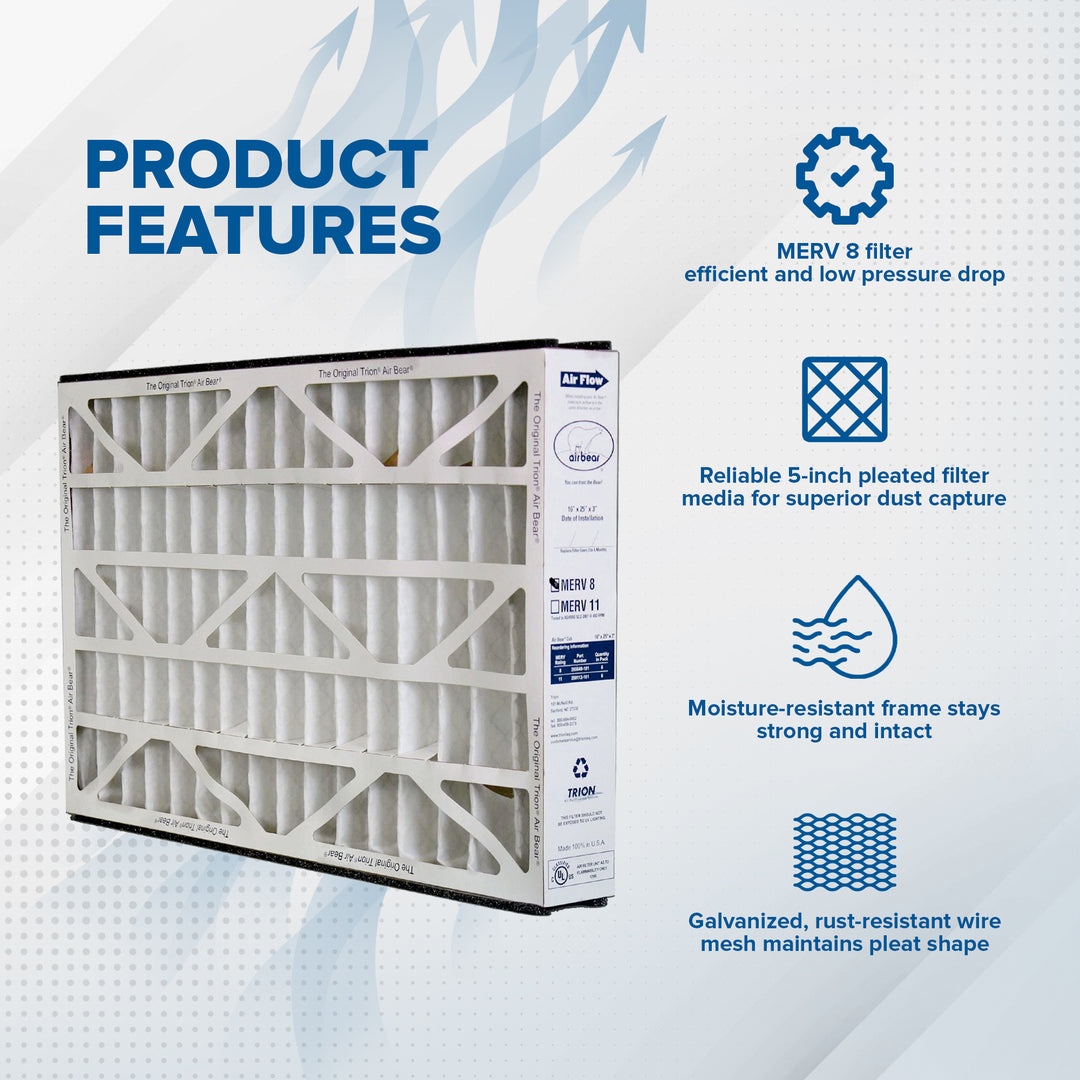 Trion 255649-101 Air Bear 16x25x3 Inch MERV 8 Air Purifier Filter (6 Pack) - VMInnovations