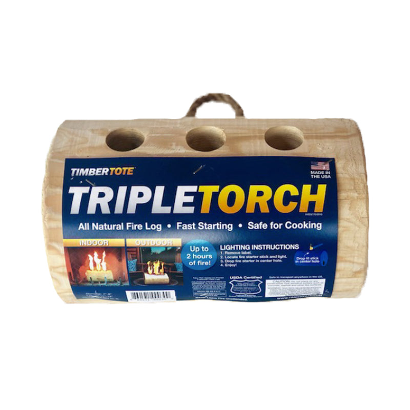 TimberTote TripleTorch One Log Campfire Fireplace Fire Wood Log with 3 Chimneys