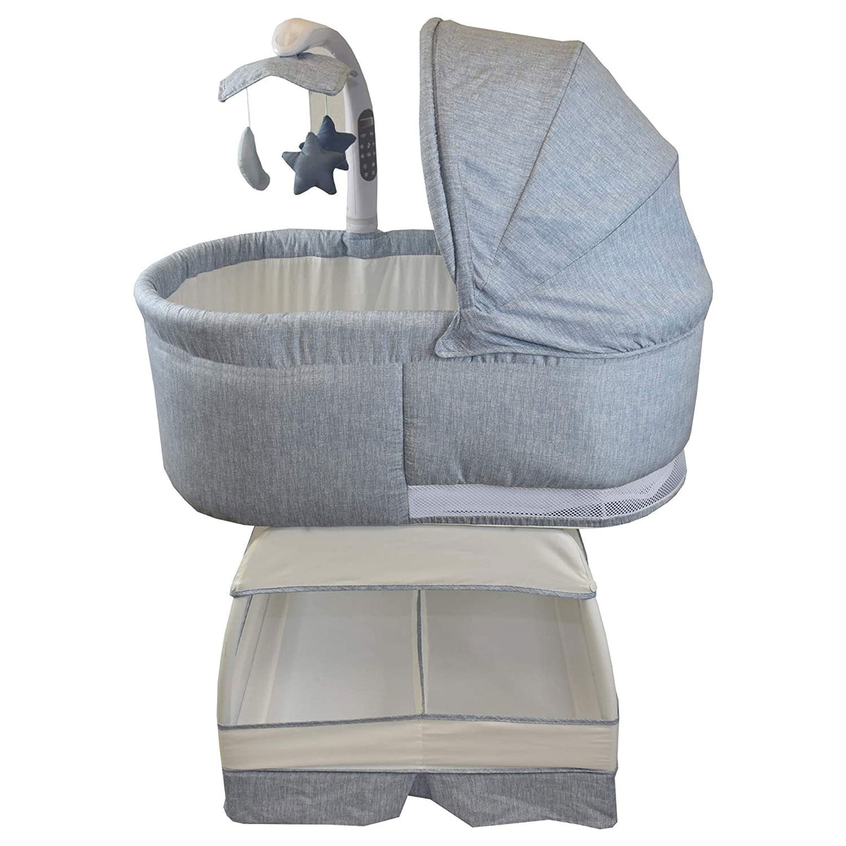 TruBliss Baby Sweetli Deluxe Bassinet Crib Sleeper with Mobile, Chambray Blue - VMInnovations