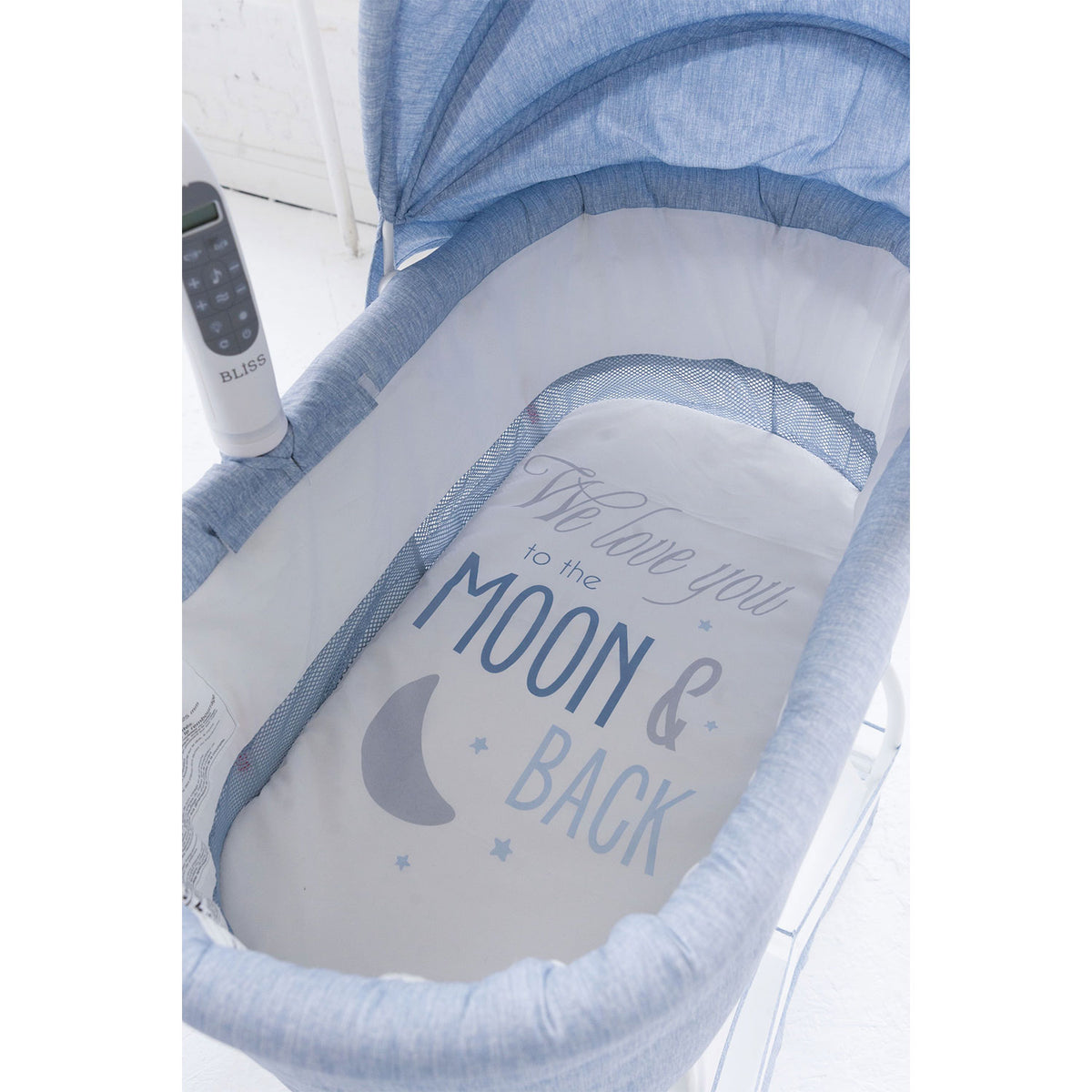 TruBliss Baby Sweetli Deluxe Bassinet Crib Sleeper with Mobile, Chambray Blue - VMInnovations