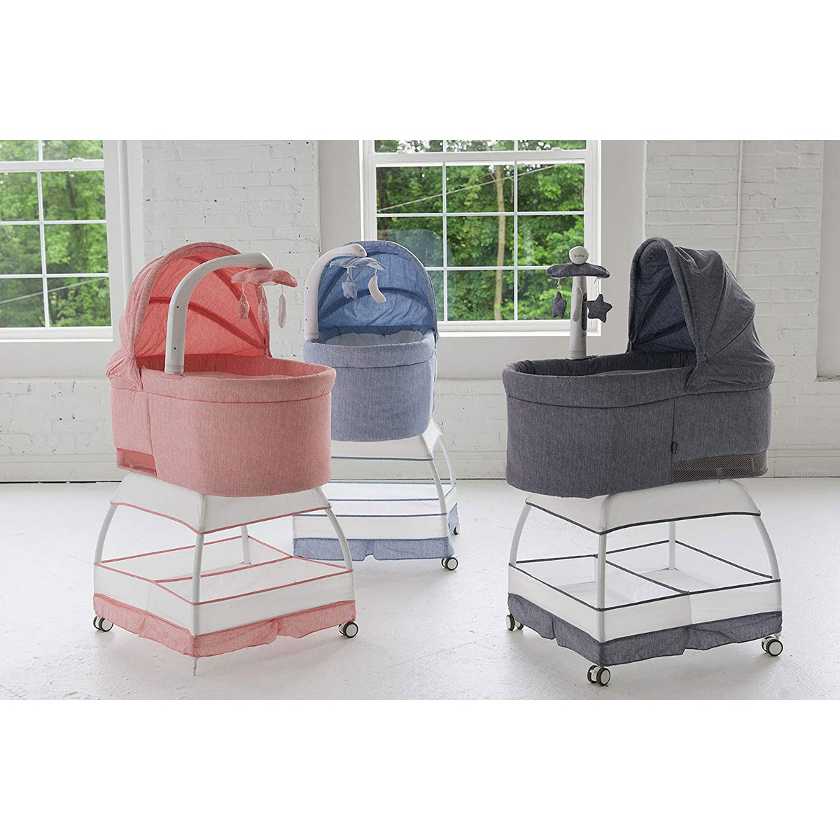 TruBliss Baby Sweetli Deluxe Bassinet Crib Sleeper with Mobile, Chambray Blue - VMInnovations