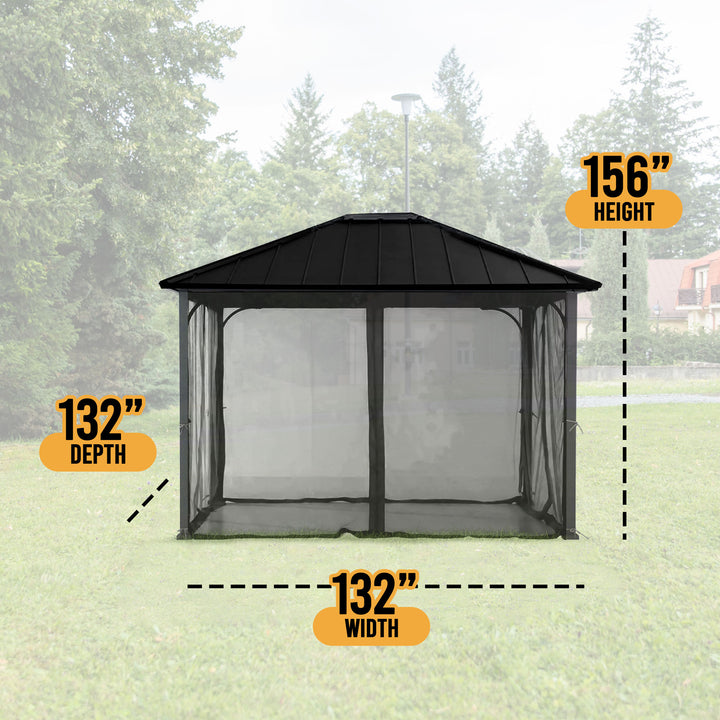 Sunjoy Hildreth 11 x 13 Foot Screened Gazebo Canopy Outdoor Pergola Tent, Black