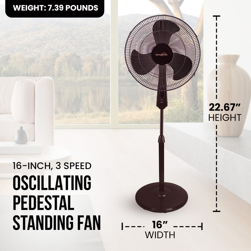 HomePointe 16" 3 Speed Tilt Head Oscillating Pedestal Standing Fan, Black (Used)