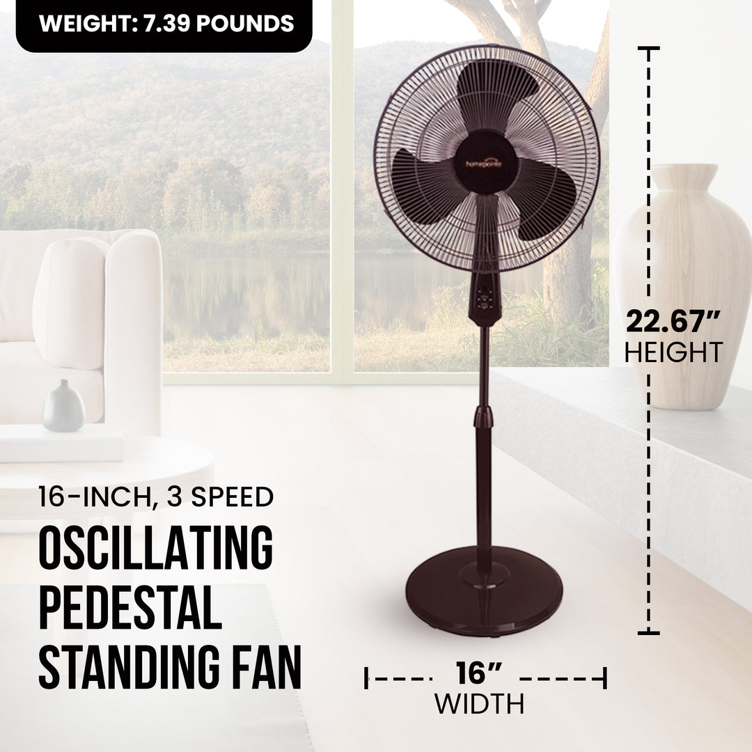 HomePointe 16-Inch 3 Speed Tilt Head Oscillating Standing Fan, Black (Open Box)