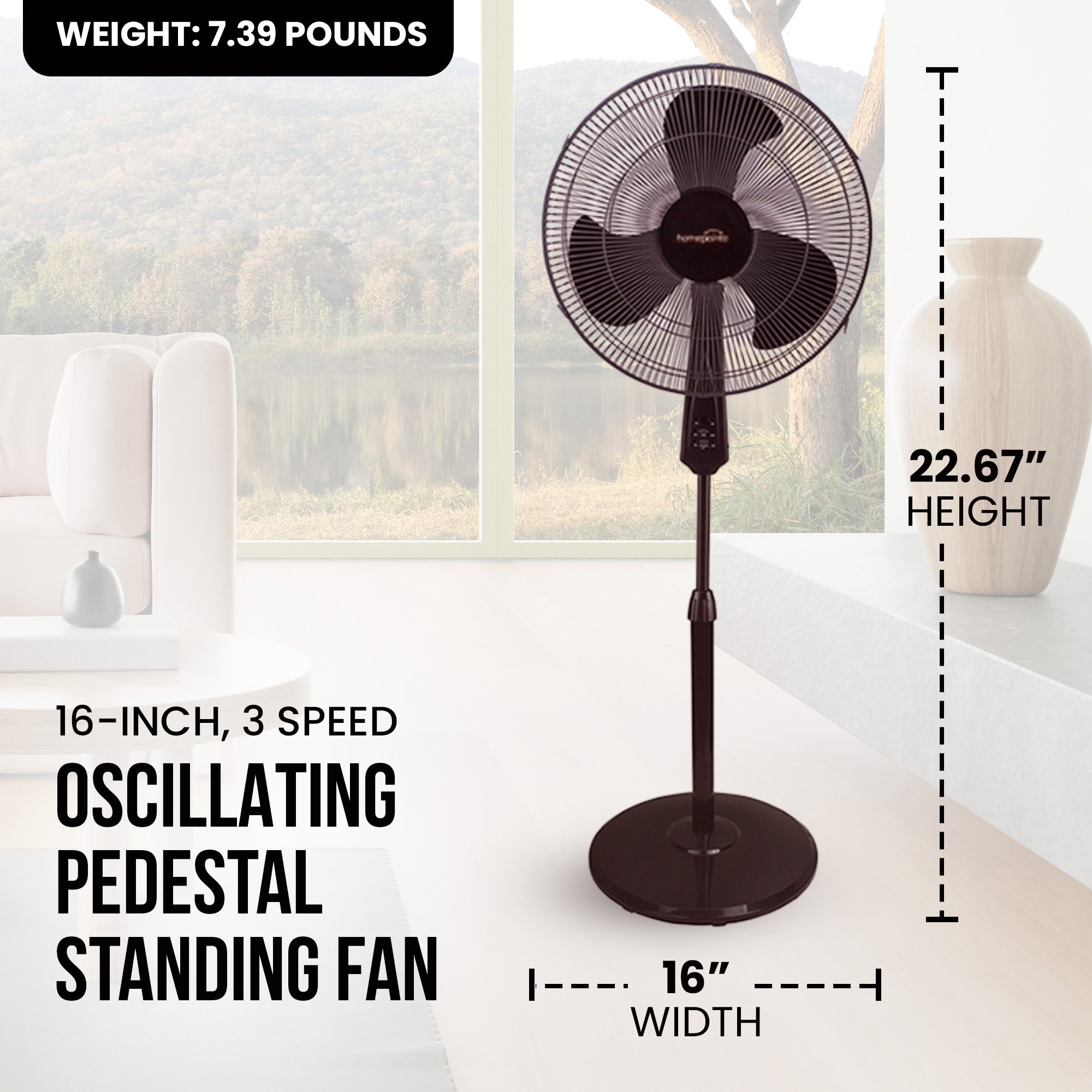 HomePointe 16" 3 Speed Tilt Head Oscillating Pedestal Standing Fan, Black (Used) - VMInnovations