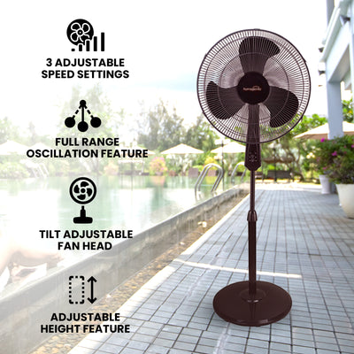 HomePointe 16-Inch 3 Speed Tilt Head Oscillating Pedestal Standing Fan, Black