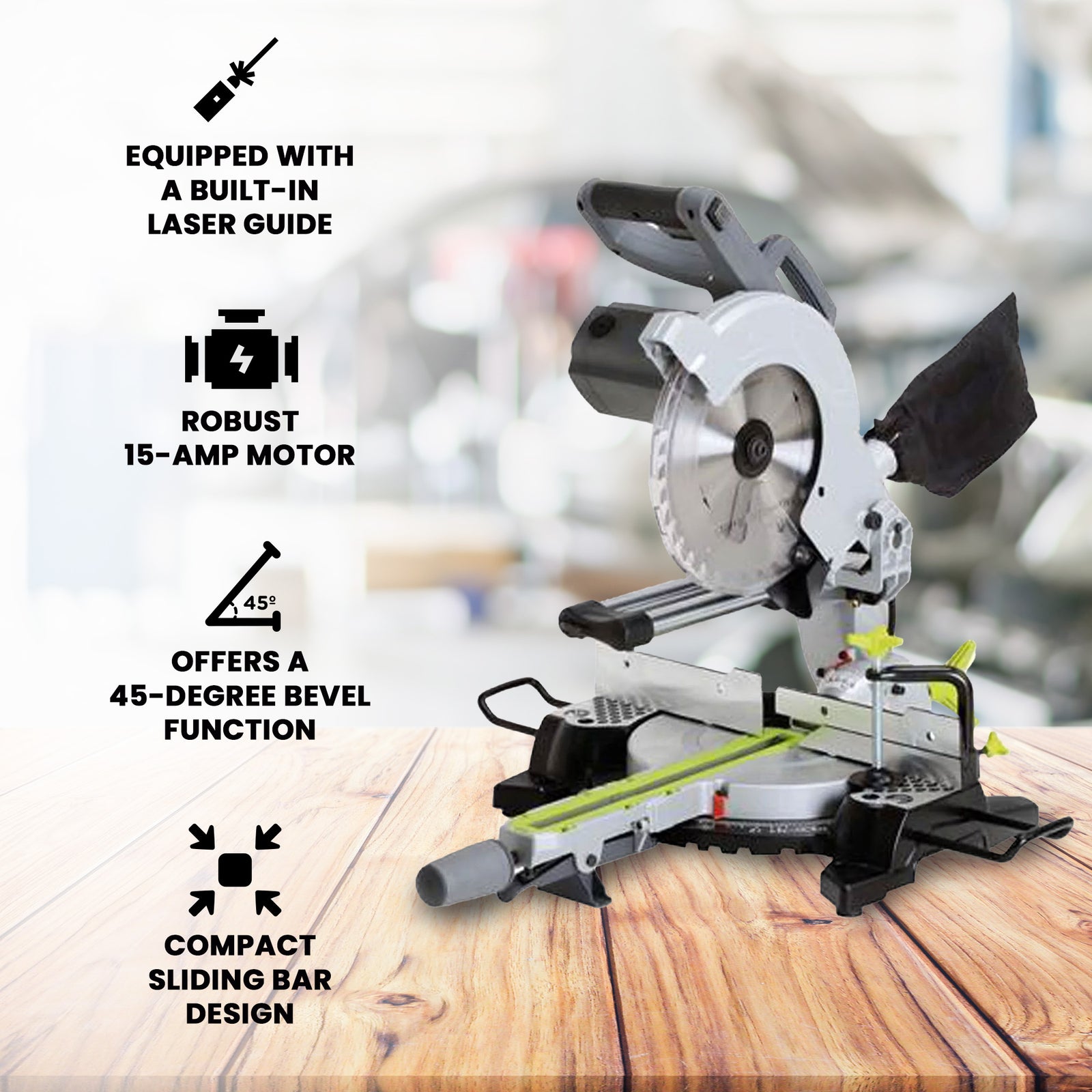 Master Mechanic 10 Inch Compact Sliding Miter Circular Saw with Laser Guide - VMInnovations