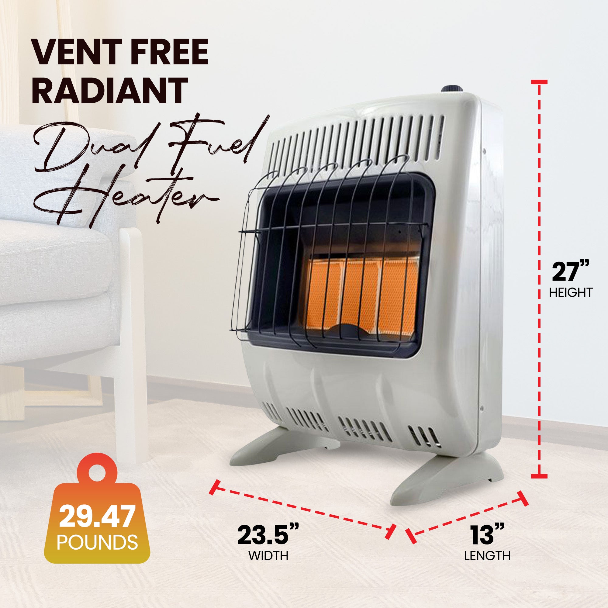 Mr. Heater 20000 BTU Vent Free Radiant Dual Fuel Wall Heater w/Mounting Hardware - VMInnovations