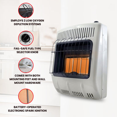 Mr. Heater 20000 BTU Vent Free Radiant Dual Fuel Wall Heater w/Mounting Hardware - VMInnovations