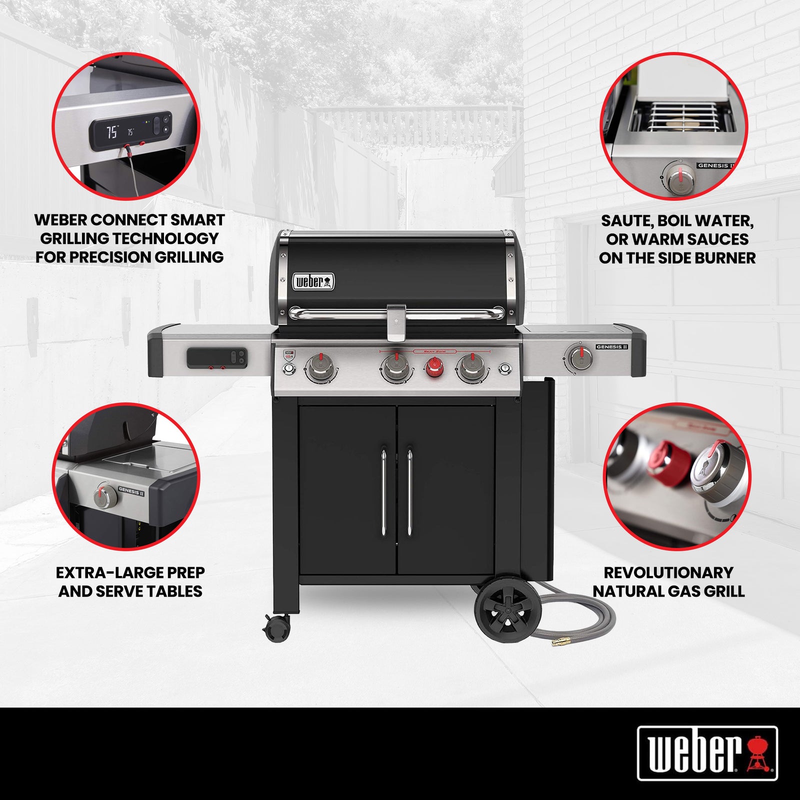 Weber Genesis EX-335 Outdoor Stainless Steel 3 Burner Natural Gas Grill, Black - VMInnovations