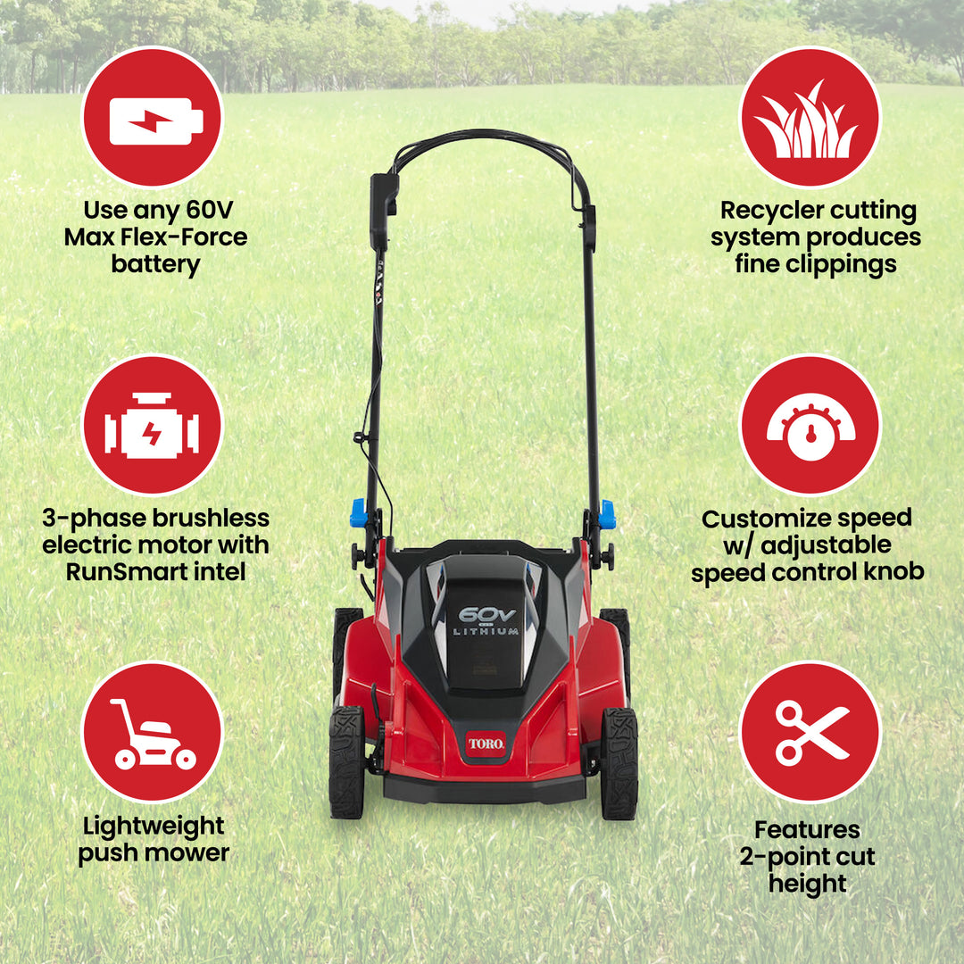 Toro Foldable 60-Volt 21-Inch Stripe Electric Battery Push Lawn Mower (Open Box)