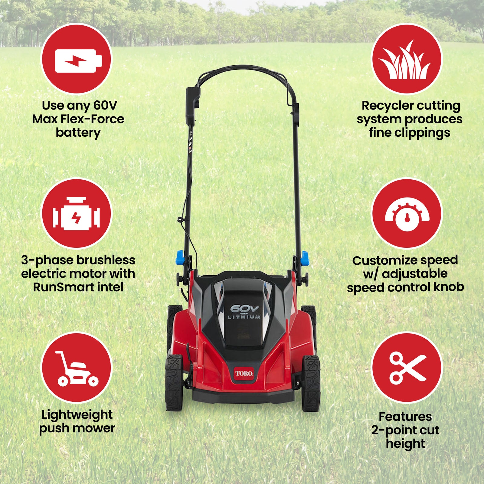 Toro Foldable 60-Volt 21-Inch Stripe Electric Battery Push Lawn Mower (Open Box) - VMInnovations