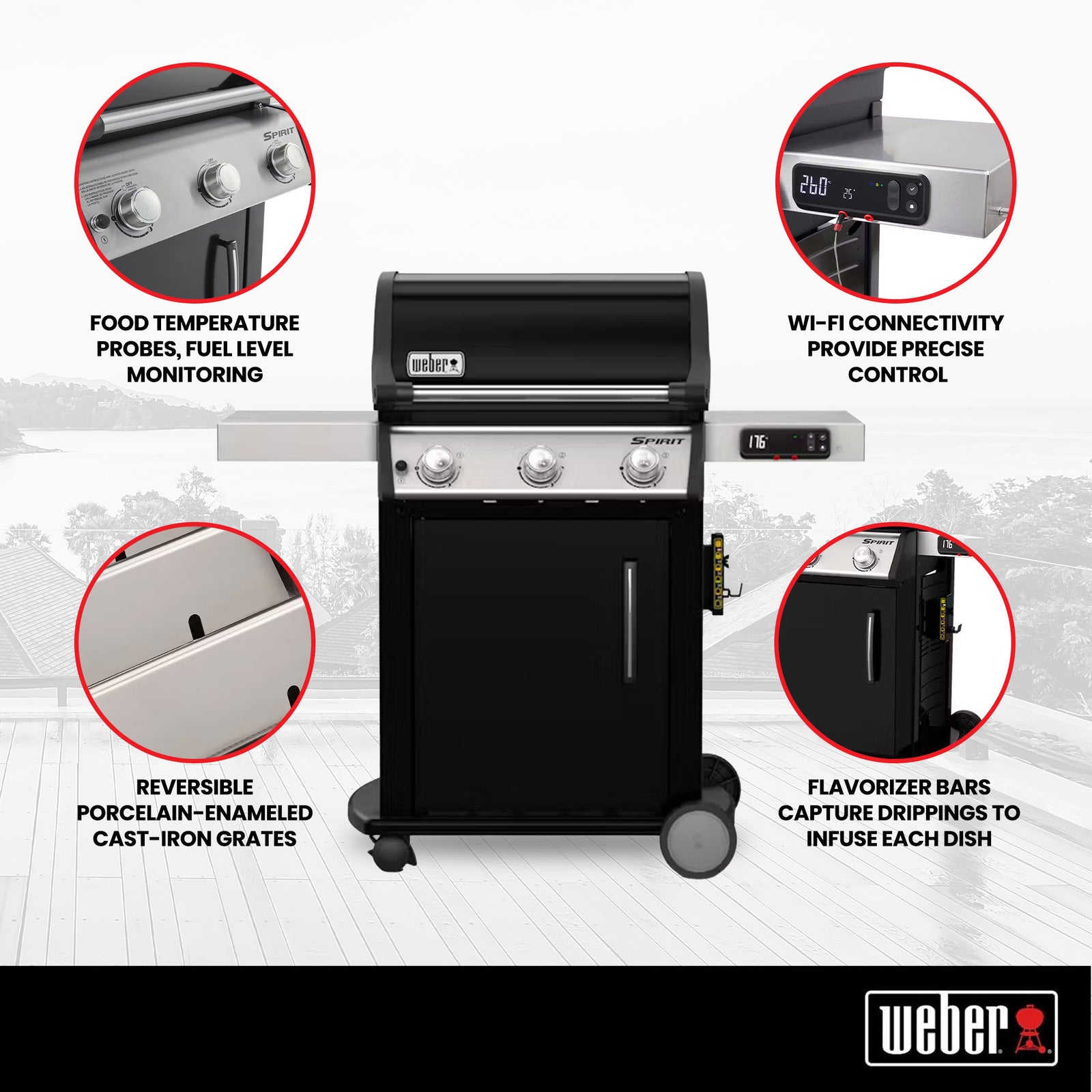 Weber 529 Square Inch Freestanding Cast Iron Natural Gas Grill, Black (Open Box) - VMInnovations