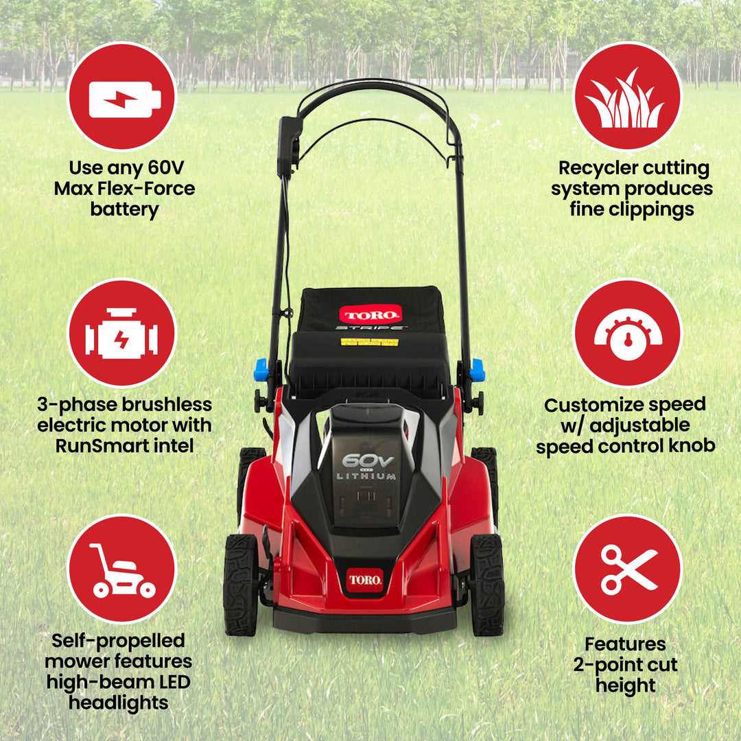 Toro Foldable 60V21" Stripe Electric Self Propelled Mower w/Headlights(Open Box)