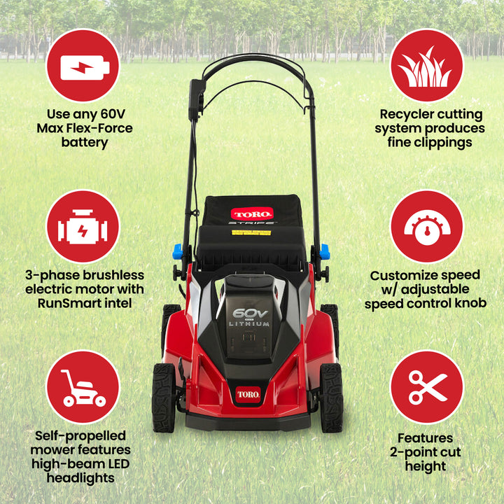 Toro Foldable 60V21" Stripe Electric Self Propelled Mower w/Headlights(Open Box)