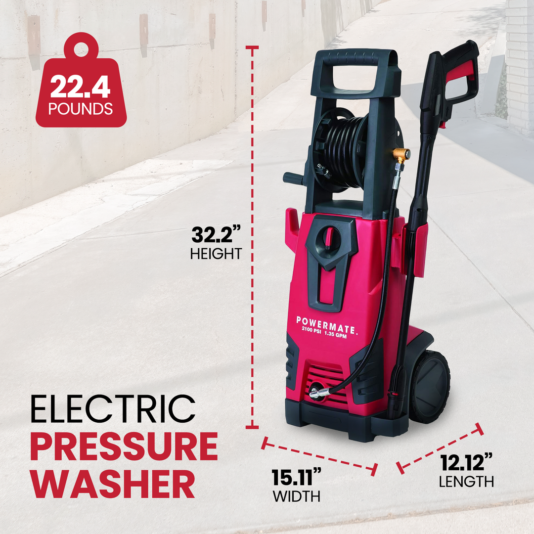 Powermate 2100 PSI Cold Water Pressure Washer w/Onboard Storage, Red (Open Box)