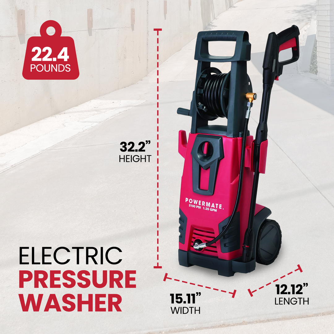 Powermate 2100 PSI Cold Water Electric Pressure Washer with Onboard Storage, Red - VMInnovations