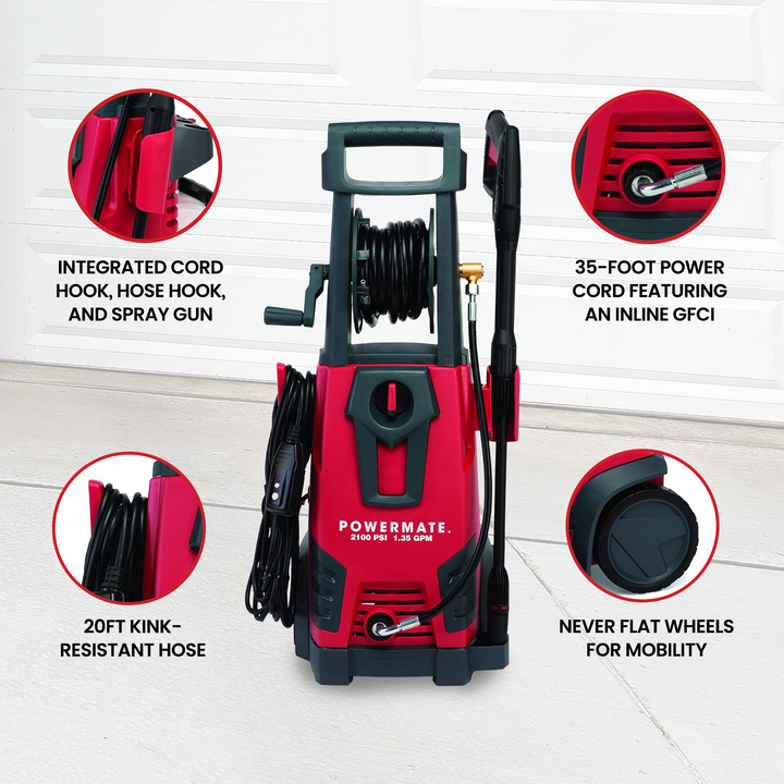 Powermate 2100 PSI Cold Water Pressure Washer w/Onboard Storage, Red (Open Box)