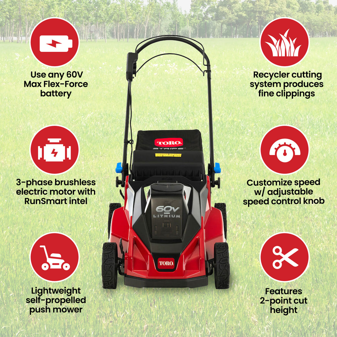 Toro Foldable 60-Volt 21" Stripe Electric Self Propelled Lawn Mower(Open Box)