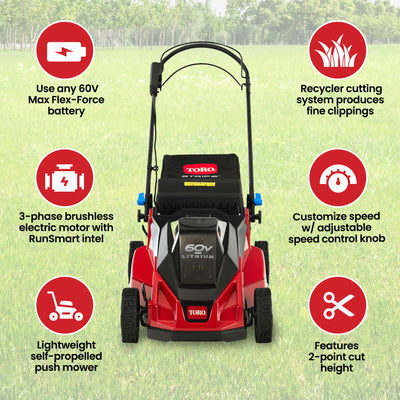 Toro Foldable 60-Volt 21" Stripe Electric Self Propelled Lawn Mower(Open Box) - VMInnovations