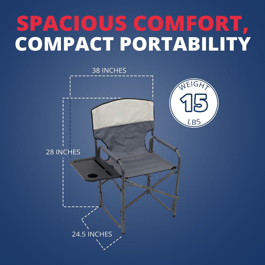RIO Brands XXL Oversized Director’s Chair with Side Table and Carry Straps, Gray - VMInnovations