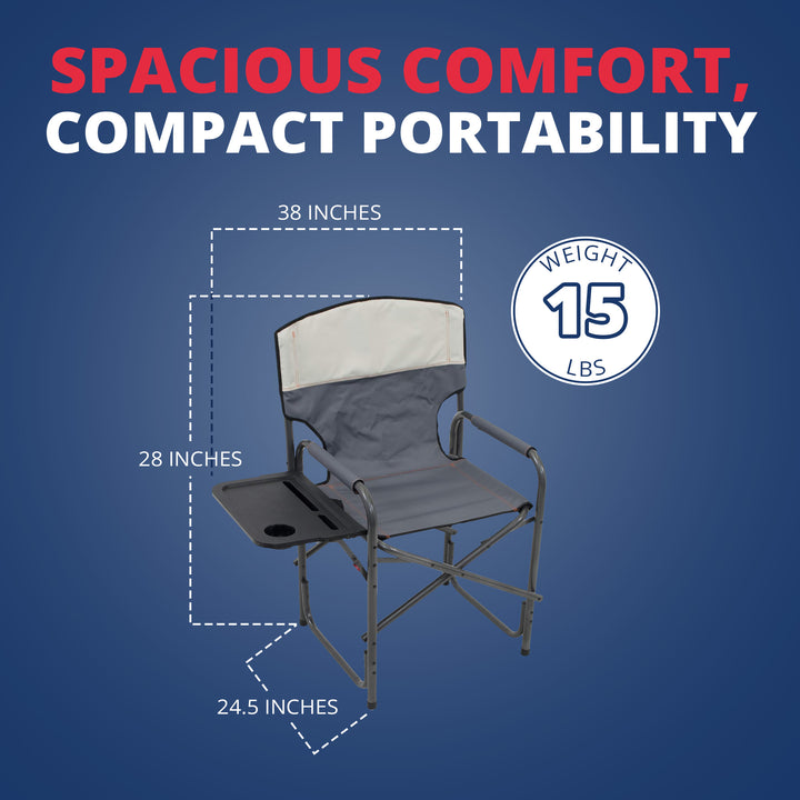 RIO Brands XXL Oversized Director’s Chair with Side Table and Carry Straps, Gray - VMInnovations