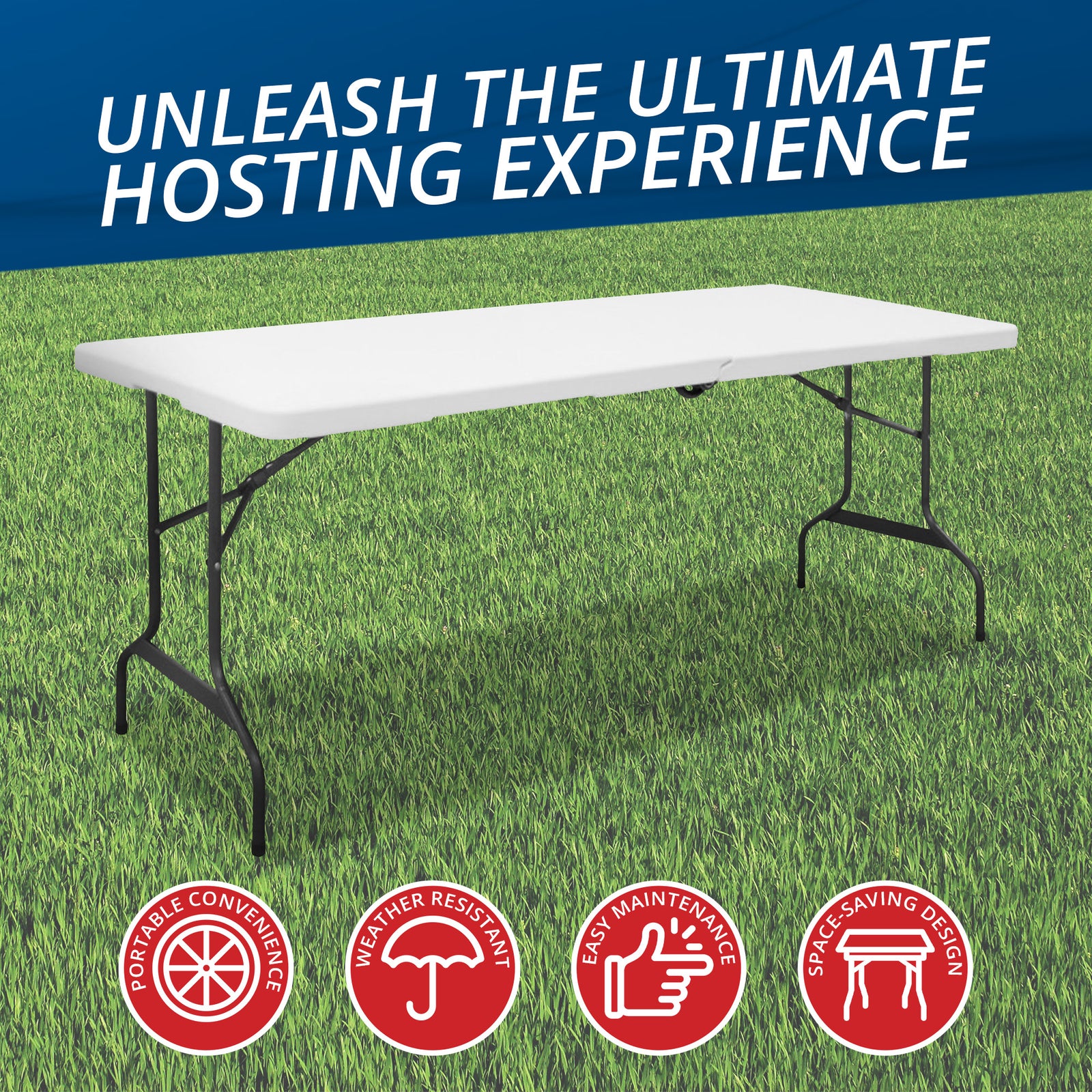 Folding Chair 30 x 72 Inch Powder Coated Modern Deluxe Foldable Banquet Table - VMInnovations