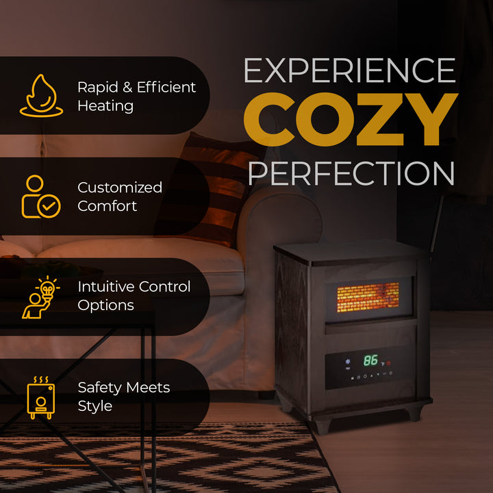 Comfort Zone Wood Cabinet Infrared High Power Heater & Remote, Espresso (Used) - VMInnovations