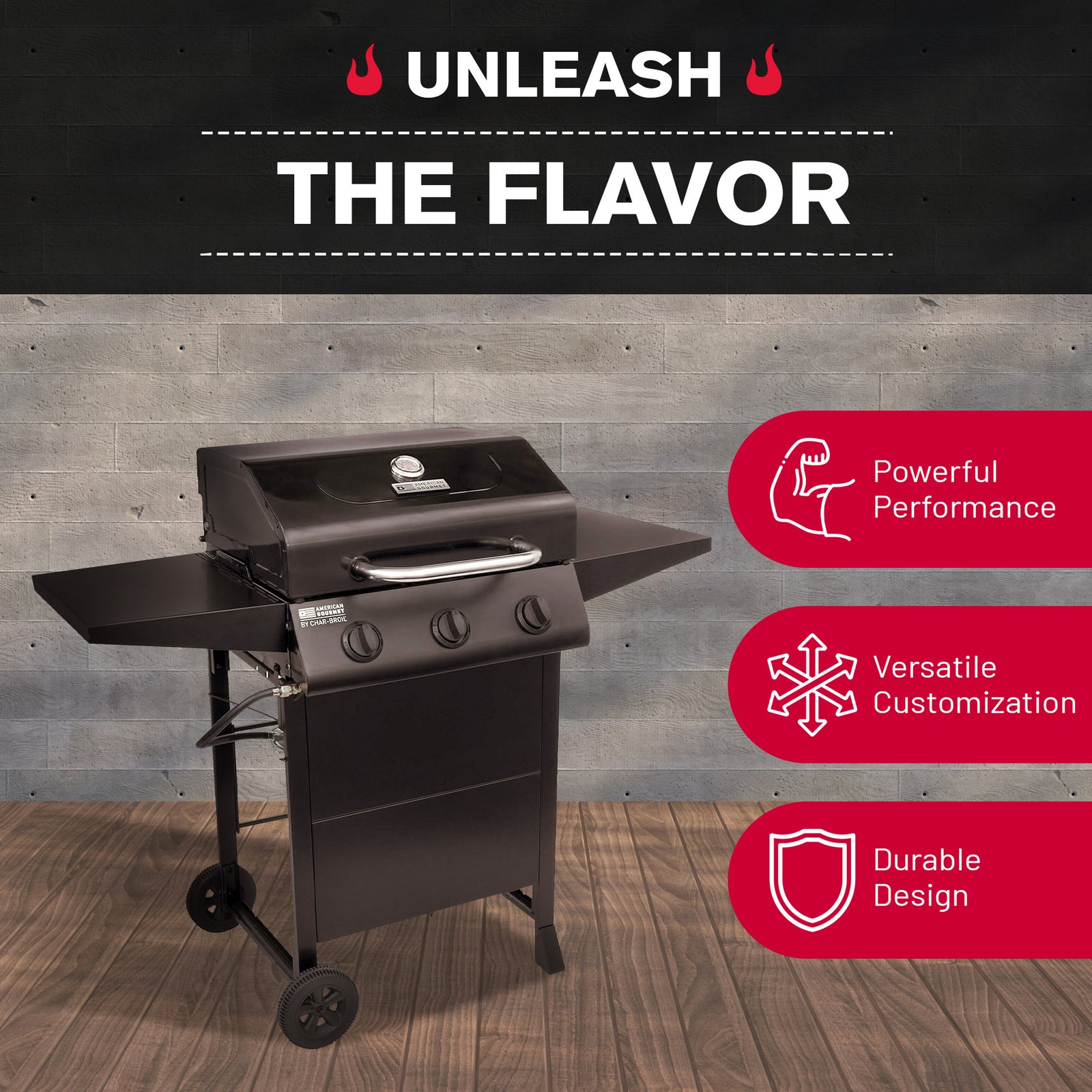 Char-Broil American Gourmet 3 Burner Cart Style Liquid Propane Gas Grill, Black - VMInnovations