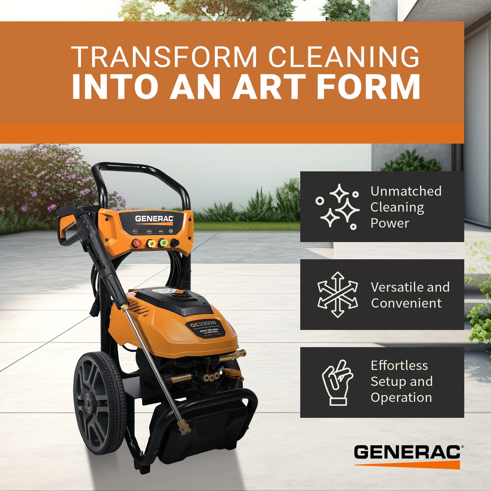 Generac 2300 PSI Electric Pressure Washer w/Auto Stop Switch & Detergent Tank - VMInnovations