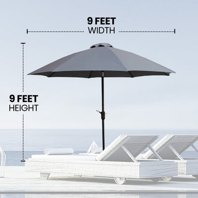 Four Seasons Courtyard 9 Foot Crank Lift Auto Tilt System Patio Umbrella, Gray