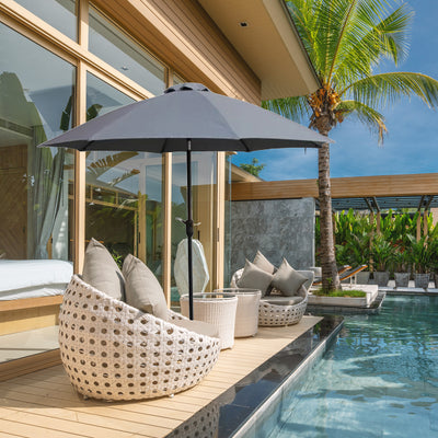 Four Seasons Courtyard 9ft Crank Lift Auto Tilt System Patio Umbrella,Gray(Used) - VMInnovations