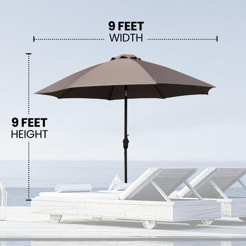 Four Seasons Courtyard 9 Foot Crank Lift Auto Tilt System Patio Umbrella, Taupe