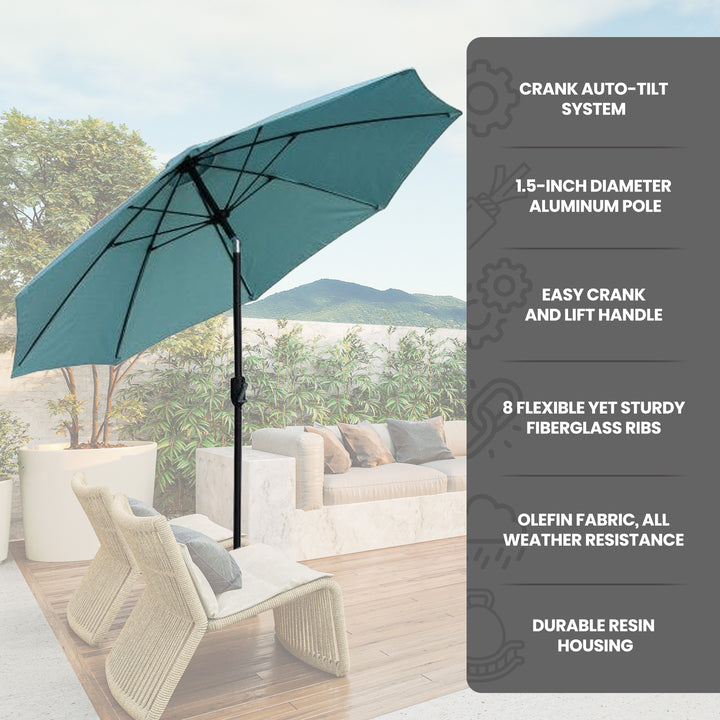 Four Seasons Courtyard 9ft Crank Lift Auto Tilt System Umbrella, Green(Open Box)