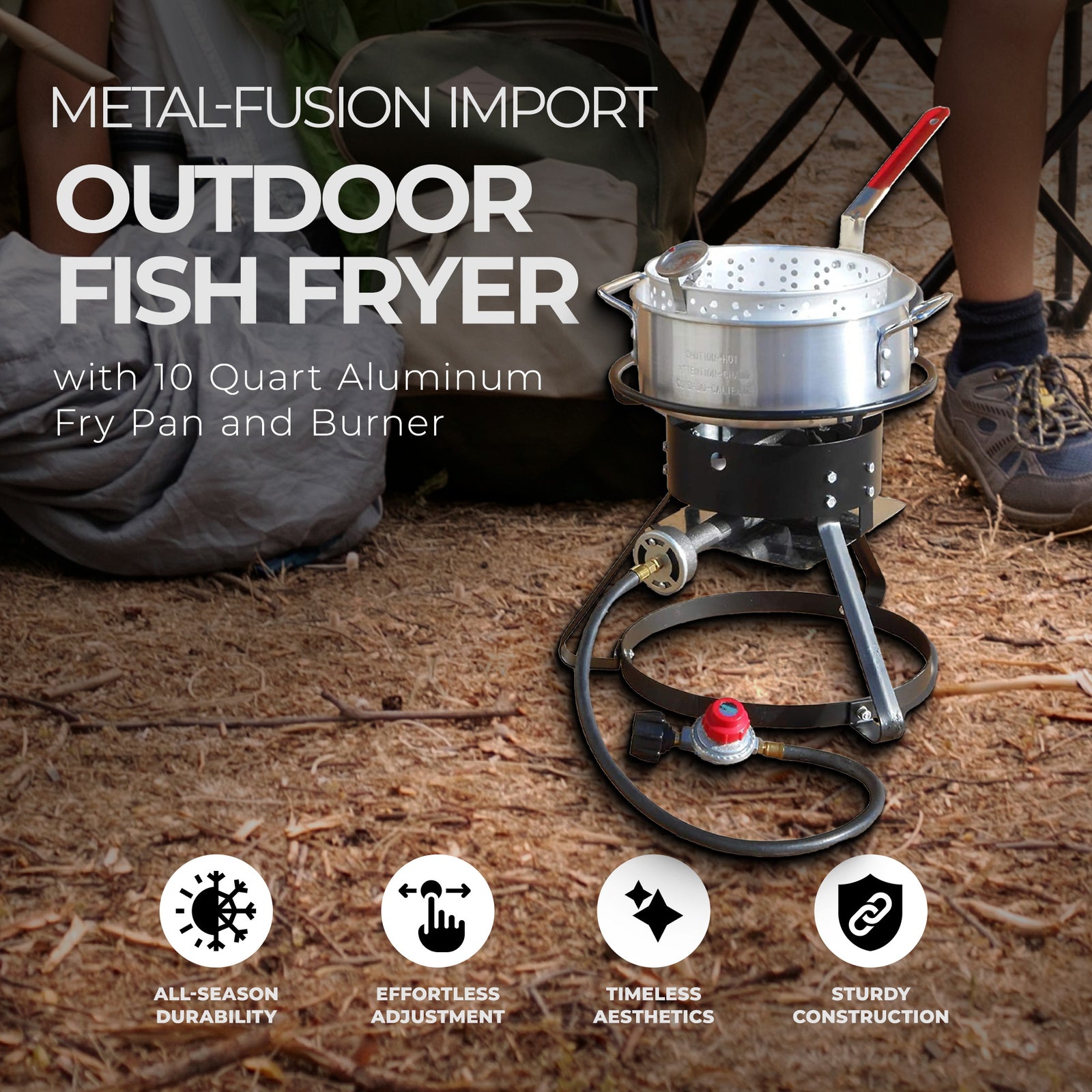 Metal-Fusion Import Outdoor Fish Fryer with 10 Quart Aluminum Fry Pan and Burner - VMInnovations