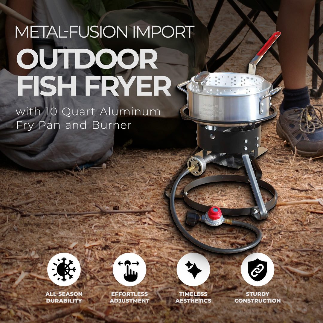 Metal-Fusion Outdoor Fish Fryer w/10 Qt Aluminum Fry Pan and Burner (Open Box)